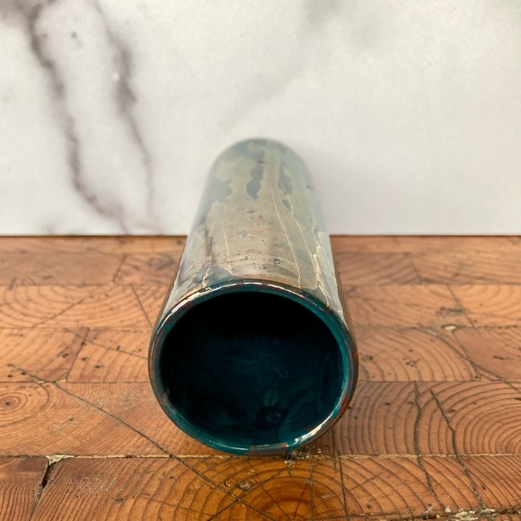 Vintage Iridescent Blue Gold Tubular Vase - Picture 5 of 6